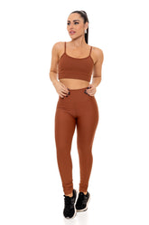 Conjunto Calça Legging Básica em Poliamida Marrom