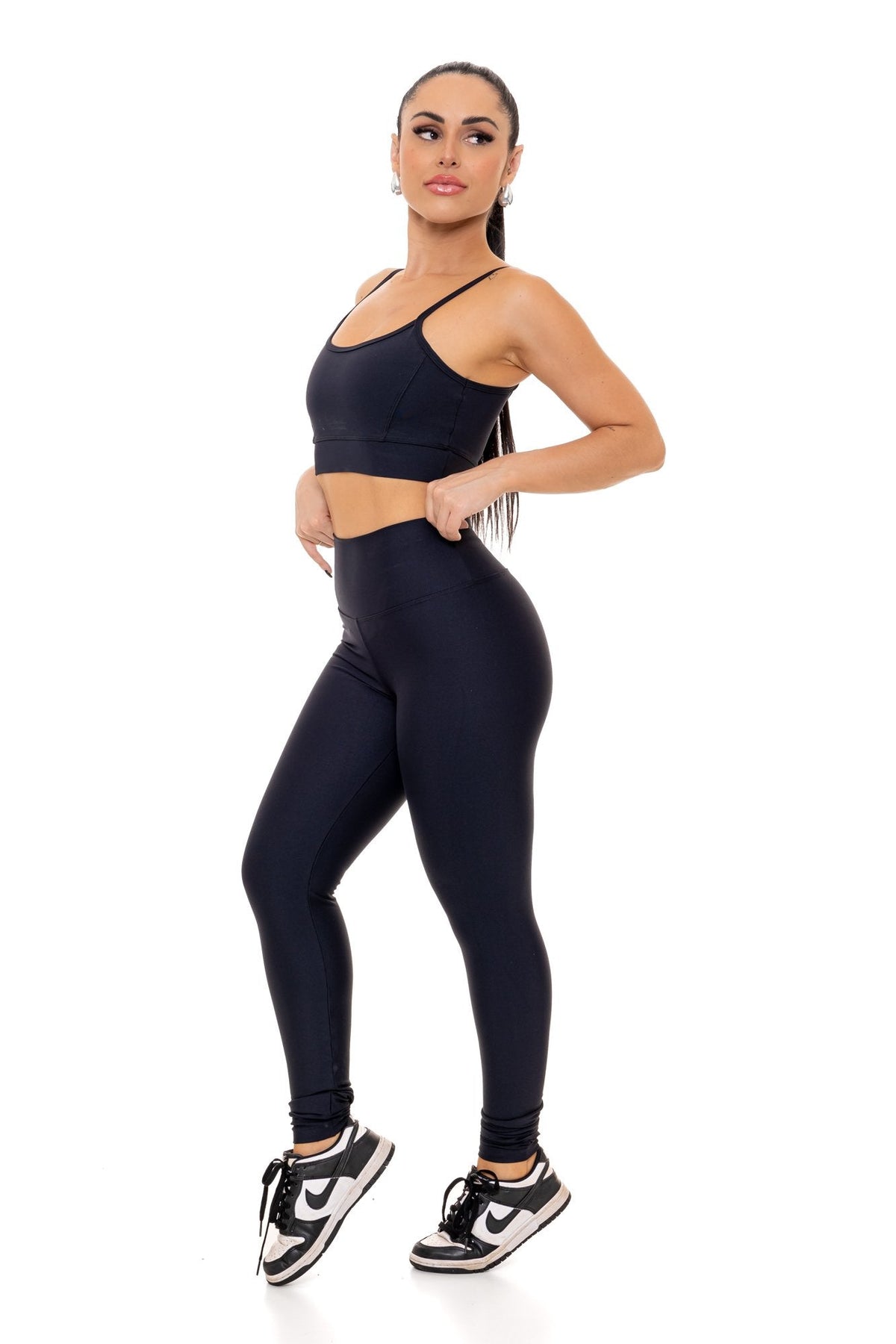 Conjunto Calça Legging Básica em Poliamida Preto