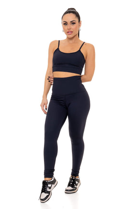 Conjunto Calça Legging Cintura Alta em Poliamida Preto